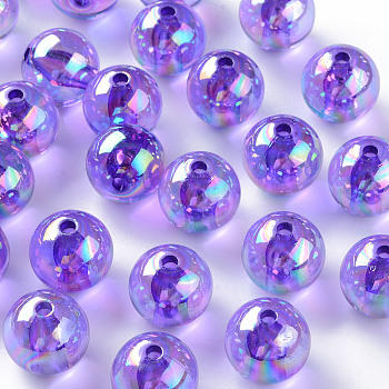 Transparent Acrylic Beads, AB Color Plated, Round, Blue Violet, 16x15mm, Hole: 2.8mm, about 220pcs/500g