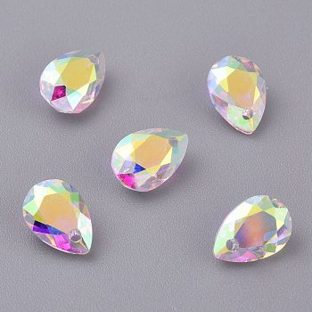 Glass Rhinestone Pendants, Faceted, Teardrop, Crystal AB, 9x6x4mm, Hole: 1mm