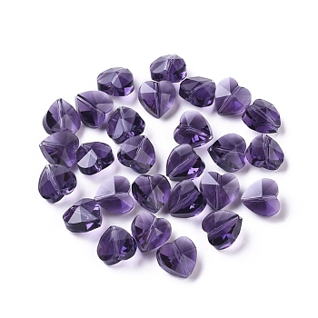 Transparent Glass Beads, Faceted, Heart, Purple, 10x10x7mm, Hole: 1~1.2mm