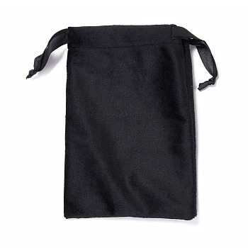Velvet Jewelry Drawstring Bags, with Satin Ribbon, Rectangle, Black, 15x10x0.3cm