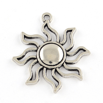 Tibetan Style Alloy Solar Eclipse Pendants, Cadmium Free & Lead Free, Sun, Antique Silver, 34x31x3mm, Hole: 2mm