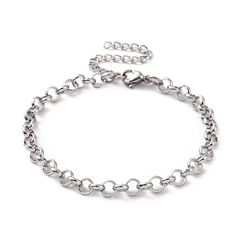 304 Stainless Steel Rolo Chain Bracelet for Men Women, Stainless Steel Color, 6-7/8 inch(17.6cm), Link: 5x1.5mm