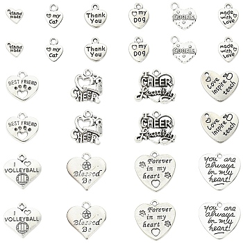 15Pcs 15 Styles Tibetan Style Alloy Pendants, Mixed Heart Shape Charms, Antique Silver, 8~21x9~21x1~4mm, Hole: 1.5~2.5mm, 1pc/style