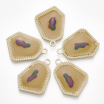 Smooth Surface Alloy Enamel Pendants, Polygon, Matte Gold Color, Goldenrod, 31x22.5x2mm, Hole: 2mm
