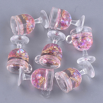 Resin Cup Pendants, with Gold Foil, Wine Glass, Pearl Pink, 18~18.5x15x12mm, Hole: 2.5mm