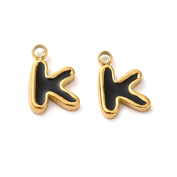 304 Stainless Steel Enamel Charms, Real 14K Gold Plated, Letter, Letter K, 8.5x6x1.3mm, Hole: 1.2mm