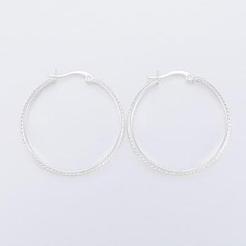 304 Stainless Steel Hoop Earrings, Hypoallergenic Earrings, Silver Color Plated, 37x35x3.5mm, Pin: 1x0.8mm