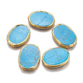 Synthetic Turquoise Beads, with Golden Plated Brass Findings, Oval, Dyed, 38~39x28~29x5mm, Hole: 0.8mm