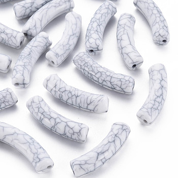 Opaque Crackle Acrylic Beads, Curved Tube, White, 32x10x8mm, Hole: 1.8mm, about 330pcs/500g