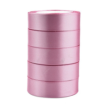 Single Face Satin Ribbon, Polyester Ribbon, Flamingo, 1 inch(25mm) wide, 25yards/roll(22.86m/roll), 5rolls/group, 125yards/group(114.3m/group)