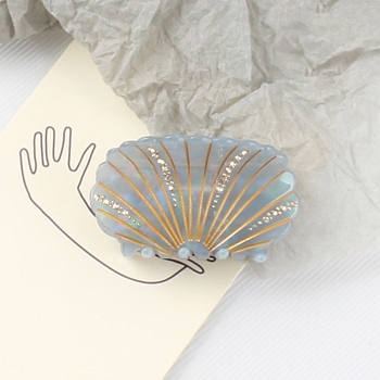 Shell Shape Cellulose Acetate Large Claw Hair Clips, with Rhinestones, for Women Girl Thick Hair, Sky Blue, 38x70x50mm