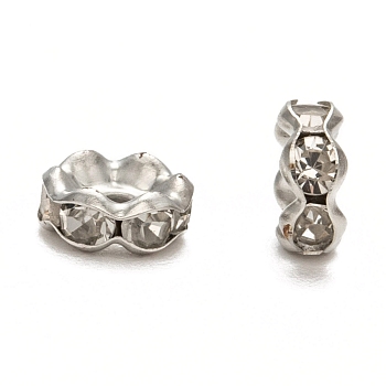 Iron Rhinestone Spacer Beads, Grade A, Rondelle, Waves Edge, Platinum, 6x2.5mm, Hole: 1.5mm