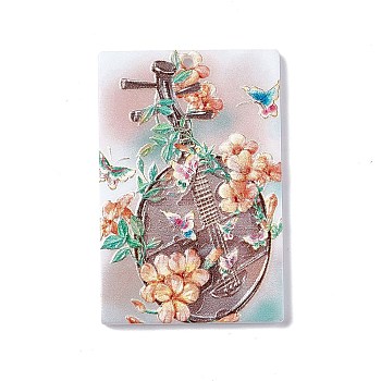 Embossed Flower Printed Acrylic Pendants, Rectangle Charms with Musical Instruments Pattern, Orange, 45x30x2.3mm, Hole: 1.6mm
