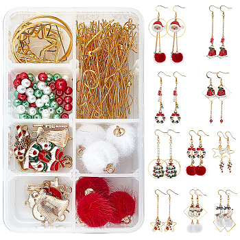 237Piece DIY Christmas Themed Earring Making Kits, Including Alloy Enamel Pendants, Faux Mink Fur Covered Pendants, Glass Pearl Beads, Brass Findings, Mixed Color