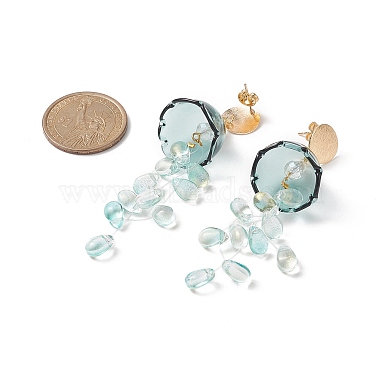 Glass Jellyfish with Shell Pearl Beaded Dangle Stud Earrings(EJEW-TA00217)-2