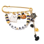 Halloween Themed Alloy Enamel & Glass & Polymer Clay Pendant Brooches, Iron Kilt Pins, Colorful, 82x80mm(JEWB-TA00022)
