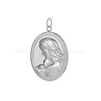 Religion 304 Stainless Steel Pendants, Oval with Virgin Mary, Stainless Steel Color, 28x20mm(STAS-OY005-72P)