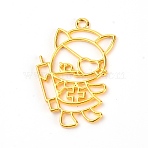 Zinc Alloy Open Back Bezel Pendant, For DIY UV Resin, Epoxy Resin, Pressed Flower Jewelry, Cat Shape, Golden, 45x30x2mm, Hole: 3mm(PALLOY-TAC0024-26)