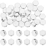 50Pcs Brass Beads, Nickel Free, Hexagon, Real Platinum Plated, 6x7x3mm, Hole: 1.5mm(KK-BBC0016-50P)