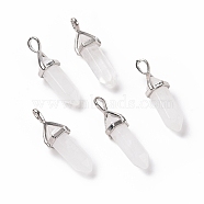 Natural Quartz Crystal Pendants, Rock Crystal Pendants, Faceted, with Platinum Tone Brass Findings, Lead free & Cadmium Free, Bullet, 27~30x9~10x7~8mm, Hole: 4x3mm(G-K329-54P)