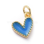 Enamel Charms, with Brass Findings, Heart, Real 18k Gold Plated, Dodger Blue, 9x7x2.5mm, Hole: 2.5mm(KK-G363-54G-04)