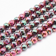 Electroplate Non-magnetic Synthetic Hematite Beads Strands, Faceted, Round, Burgundy Plated, 8mm, Hole: 1mm, about 53pcs/strand, 15.7 inch(40cm)(G-L486-E-02)