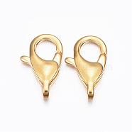 304 Stainless Steel Lobster Claw Clasps, Real 24k Gold Plated, 15x9x4mm, Hole: 3x2mm(STAS-L187-01G)