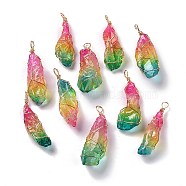 Natural Raw Quartz Crystal Pendants, Dyed, Copper Wire Wrapped Druzy Quartz Crystal Nuggets Charms, 52.5~59x16~21x11.5~19mm, Hole: 5.5~6x4.5~5.5mm(G-C023-10)