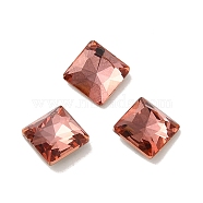 Glass Rhinestone Cabochons, Point Back & Back Plated, Faceted, Square, Padparadscha, 7x7x3mm(RGLA-P037-06B-D262)