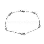 304 Stainless Steel Round Beaded Link Chain Bracelets for Women, Stainless Steel Color, 8 inch(20.3cm)(BJEW-D033-01P)