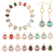 PandaHall Elite 32Pcs 16 Colors Alloy Pendants, with Rhinestone, Cadmium Free & Lead Free, Light Gold, Teardrop, Mixed Color, 25x19x5mm, Hole: 1.6mm, 2pcs/color(FIND-PH0004-65-WH)