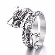 316 Surgical Stainless Steel Wide Band Rings, Dragon, Antique Silver, 17~22mm(RJEW-F054-03AS)