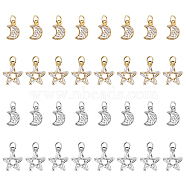 ELITE Moon & Star Brass Micro Pave Clear Cubic Zirconia Charms, with Jump Rings, Long-Lasting Plated, Mixed Color, 12x7.5x2.5mm and 14x12x3mm, Hole: 3mm, 16pcs/box(ZIRC-PH0001-13)