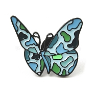 Black Alloy Brooches, Butterfly Enamel Pins for Women, Light Sky Blue, 22x26x1.5mm(JEWB-Z015-01E-EB)