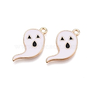 Halloween Theme Alloy Enamel Pendants, Cadmium Free & Lead Free, Light Gold, Ghost Charm, White, 14.5x19.5x1.5mm, Hole: 1.6mm(PALLOY-N176-40A-RS)