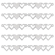 10Pcs Stainless Steel Connector Charms, 4 Hearts Links, Stainless Steel Color, 40x8.5mm, Hole: 1.5mm(STAS-SZ0003-17E)