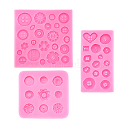 3Pcs 3 Style Food Grade Silicone Molds, Resin Casting Pendant Molds, For UV Resin, Epoxy Resin Jewelry Making, for DIY Cake, Chocolate, Candy, Flower & Button & Heart, Hot Pink, 1pc/style(DIY-BG0001-52)