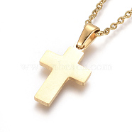 304 Stainless Steel Pendant Necklaces, with Cable Chains and Lobster Claw Clasps, for Religion, Cross, Golden, 17.6 inch(44.8cm), 1.5mm(NJEW-F275-22G)