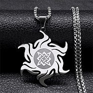 304 Stainless Steel Sun with Knot Pendant Necklaces, Box Chains Jewelry for Men Women, Stainless Steel Color, 20.04 inch(50.9cm)(NJEW-P293-07P)