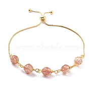 Natural Strawberry Quartz Wrapped Bracelets, Golden Brass Slider Bracelet for Women, Lead Free & Cadmium Free, 10-5/8 inch(27cm)(BJEW-A122-10F)