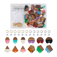 DIY 12 Pairs 12 Style Two Tone Resin & Walnut Wood Stud Earring Findings, with 304 Stainless Steel Pin, Kite & Pengaton & Flat Round & Oval, with 100Pcs 304 Stainless Steel Jump Rings and 100Pcs Plastic Ear Nuts, Mixed Color, 15.5~19x10~18mm, Hole: 1.8~2mm, Pin: 0.7mm, 1 Pair/style(DIY-CW0001-35)