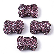 Handmade Polymer Clay Rhinestone Beads, Bowknot, Light Amethyst, PP14(2.0~2.1mm), 15.5~16.5x22.5x8.5~9.5mm, Hole: 1.6mm(RB-T017-10D)