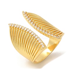 Fan Brass Micro Pave Cubic Zirconia Wide Open Cuff Rings, for Women, Lead Free & Cadmium Free, Real 18K Gold Plated, Inner Diameter: 18mm(RJEW-U008-43G)