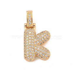 Brass Micro Pave Clear Cubic Zirconia Pendants, Real 18K Gold Plated, Letter K, 31x16x5mm, Hole: 3x6mm(KK-B099-01G-K)