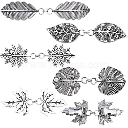 5Pcs 5 Styles Alloy Cardigan Clips, Sweater Collar Clips, Leaf, Antique Silver, 71~94x20~30x13~14mm, 1pc/style(AJEW-SC0004-38AS)