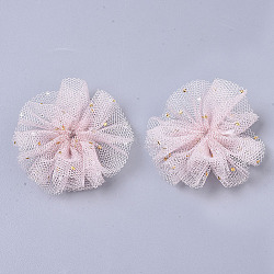 Organza Fabric Flowers, with Foil, for DIY Headbands Flower Accessories Wedding Hair Accessories for Girls Women, Misty Rose, 42x5mm(FIND-R076-01G-1)