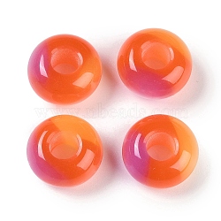 Triple Color Resin European Beads, Large Hole Beads, Imitation Cat Eye, Rondelle, Dark Orange, 13.5x7.5mm, Hole: 5mm(RESI-F055-06D)