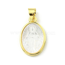 Rack Plating Brass Pave Natural Shell Pendants, Oval Charms, Long-Lasting Plated, Real 18K Gold Plated, Cadmium Free & Lead Free, 18.5x11.5x4mm, Hole: 5x3mm(KK-A204-01A-01G)