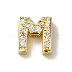 Brass Micro Pave Cubic Zirconia Beads, Lead Free & Cadmium Free, Long-Lasting Plated, Real 18K Gold Plated, Letter M, 12x11x4.5mm, Hole: 9x2mm(KK-H487-25G-13)