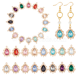 PandaHall Elite 32Pcs 16 Colors Alloy Pendants, with Rhinestone, Cadmium Free & Lead Free, Light Gold, Teardrop, Mixed Color, 25x19x5mm, Hole: 1.6mm, 2pcs/color(FIND-PH0004-65-WH)